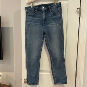 GAP Women's Straight Leg Jeans in the Perfect Faded Blue Coloring.